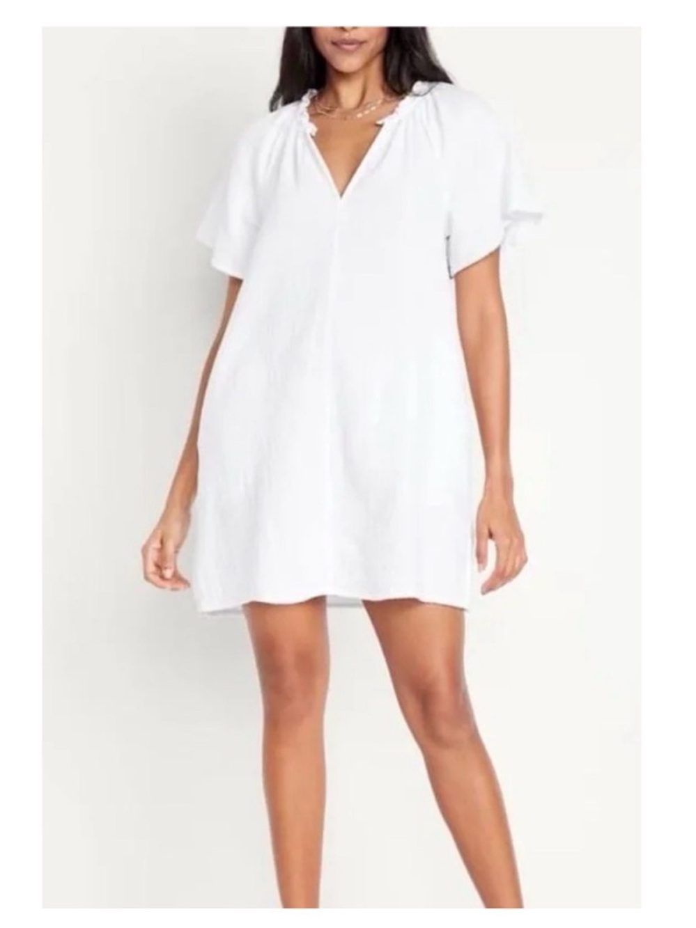 Old Navy Cotton Gauze Demi Swing Dress Calla Lily White Split Neck Pockets S New